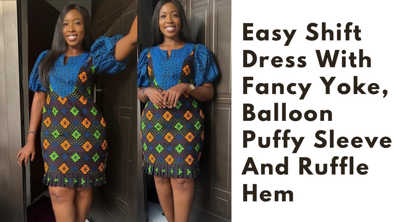 Easy Shift Dress With Fancy Yoke, Elastic Puffy Ballon Sleeve And Ruffle Hemline