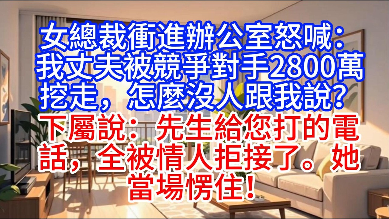 女總裁衝進辦公室怒喊：我丈夫被競爭對手2800萬挖走，怎麼沒人跟我說？下屬說：先生給您打的電話，全被情人拒接了。她當場愣住！