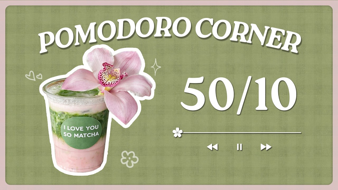 Love You So Matcha 💚 3-hour study with me 50/10 pomodoro | spring playlist ◦ study with me◦ adhd 🎧