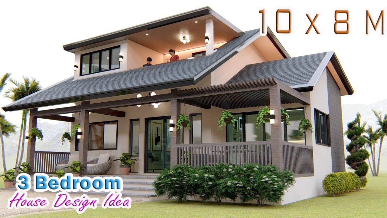 HOUSE DESIGN IDEA | 10 X 8 Meters with 3 Bedroom | Pinoy Farmhouse