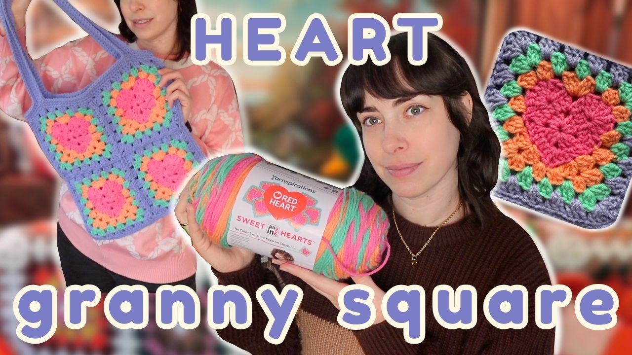 CROCHETING the NEW red heart SWEET HEART granny square yarn *tote bag & yarn review*