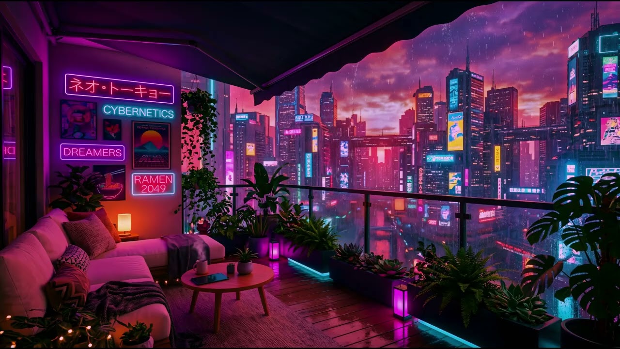 Rainy Lofi Balcony 🌂 Chill Lofi Hip Hop Beats to Feel the 90’s Mood ☔️ Lofi Rain Playlist