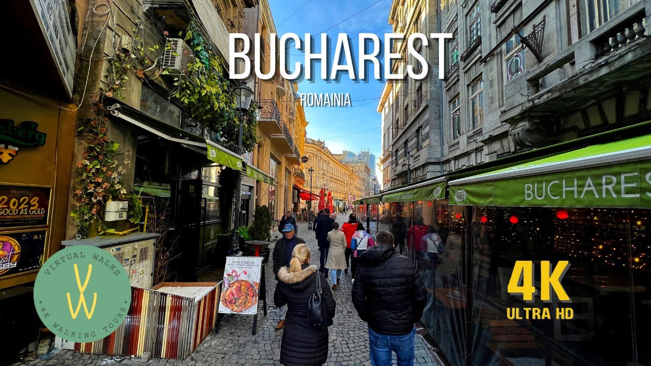 BUCHAREST Romania in 4K 2022 | Walking tour of OLD TOWN | Relaxing CITY SOUNDS for SLEEP