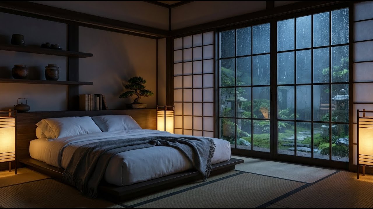 Instant Calm Rain & Felt Piano in Rainy Japanese Garden Bedroom to Stop Overthinking Fast 🌧️