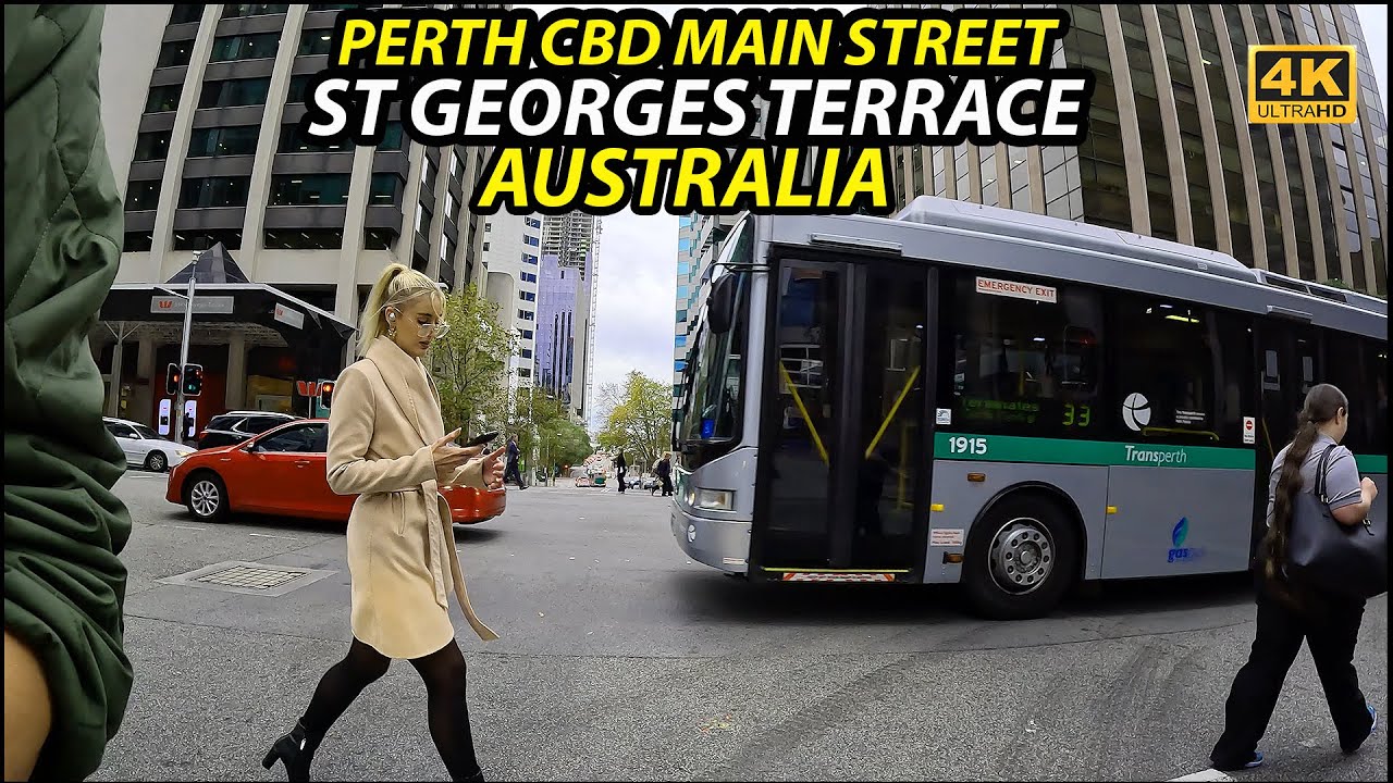 Walking Tour 4K: St GEORGES TERRACE (Perth City CBD Main Street, Perth, Australia)