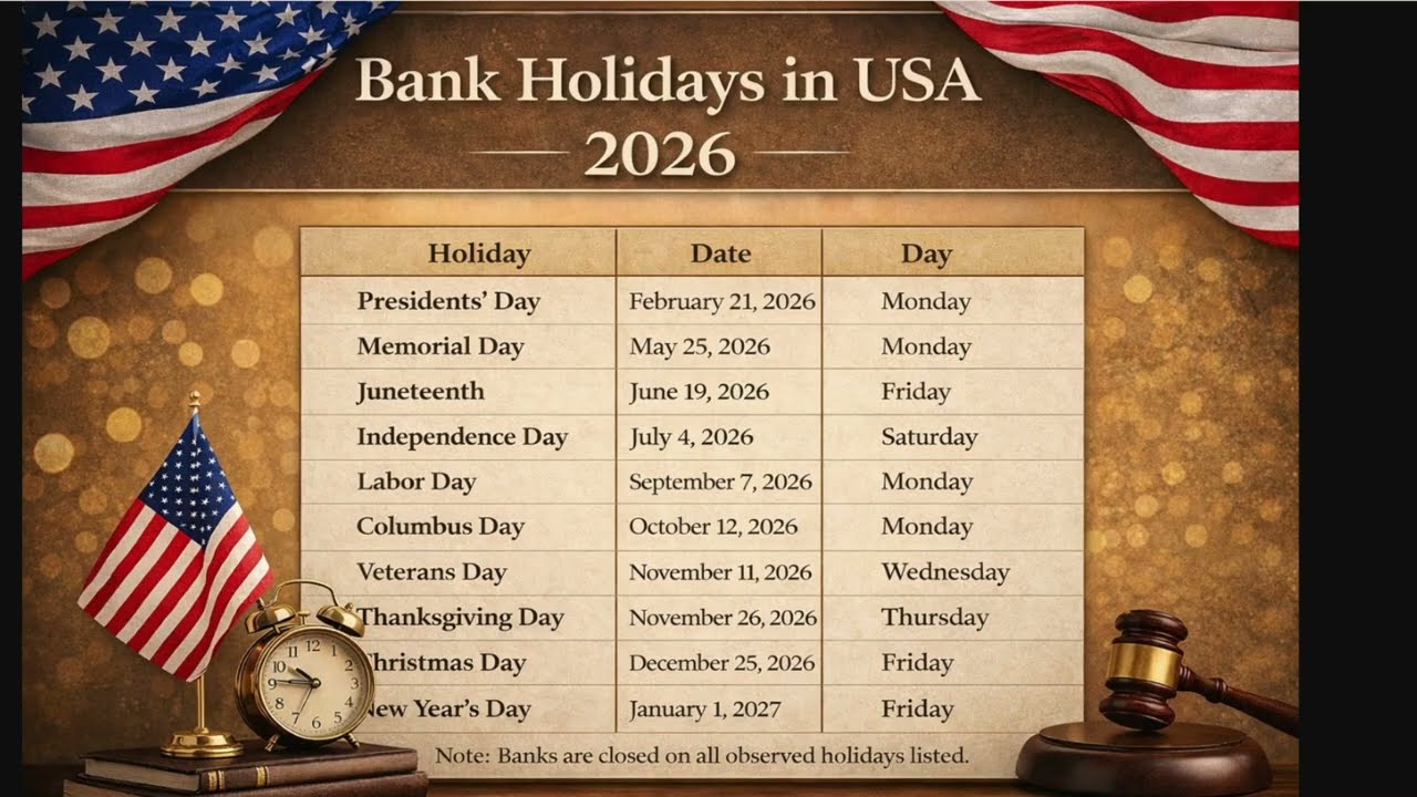 USA Bank Holidays 2026 | Full Official Holiday List
