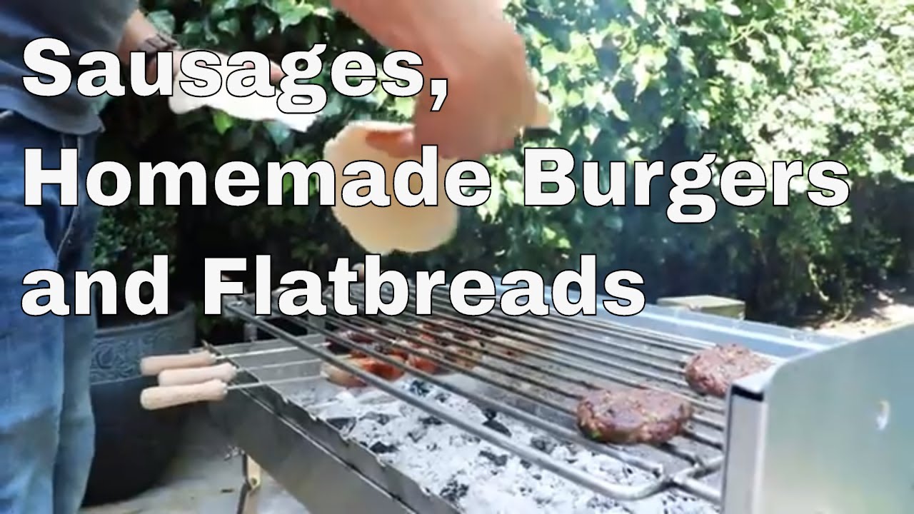 Sausages and Homemade Burgers Recipe cooked on a Cyprus BBQ with Theo Michaels