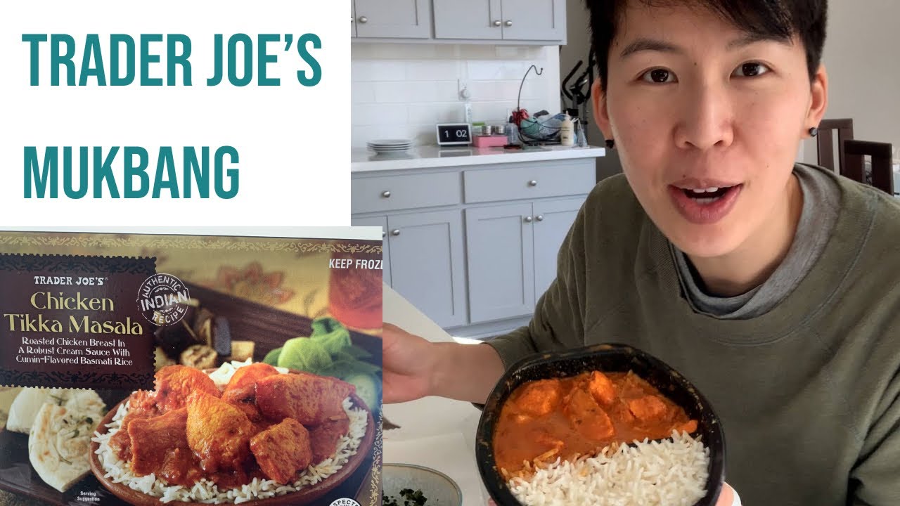 Chicken Tikka Masala mukbang; eat lunch with me and hang out together. Trader Joe's food series Ep1.