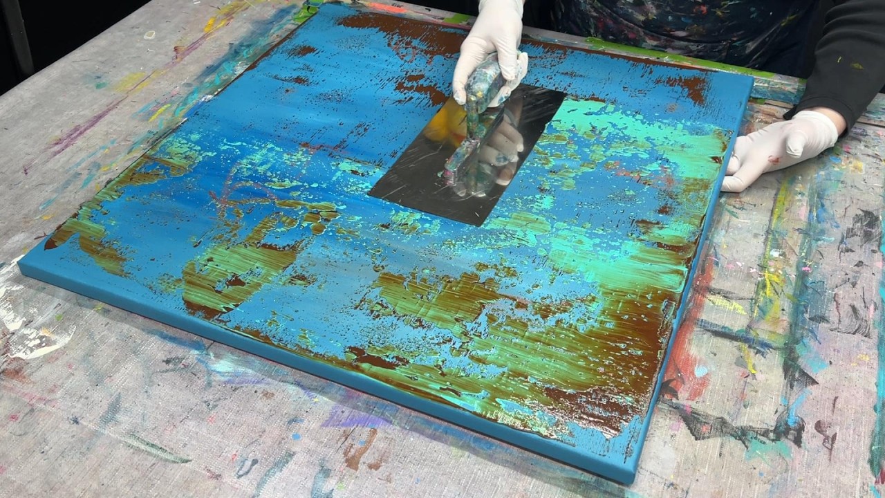 Abstrakte Acrylmalerei mit Rakeltechnik &ndash; Unterwasserlandschaft in Blau | Einblick in mein Buch