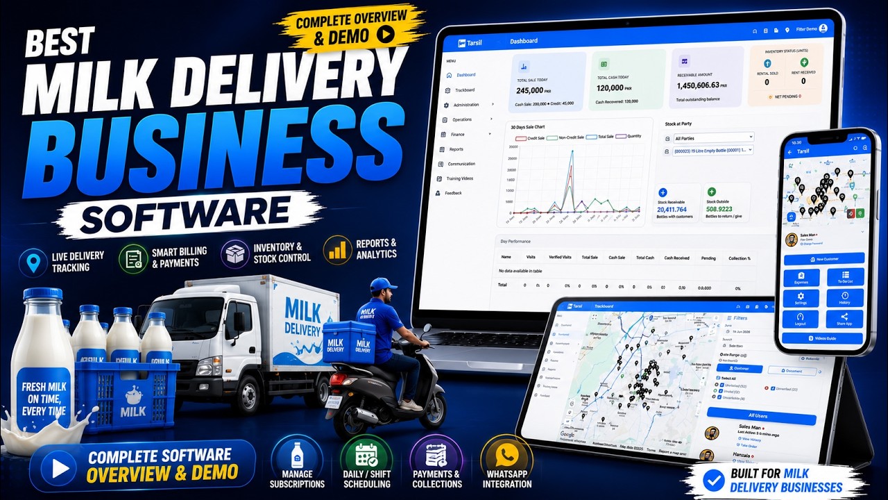 Tarsil Best Milk Delivery Business Software with Mobile App Introduction Video in English