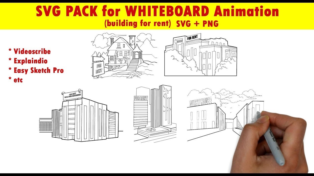 SVG Pack for Videoscribe Building for Rent SVG + PNG