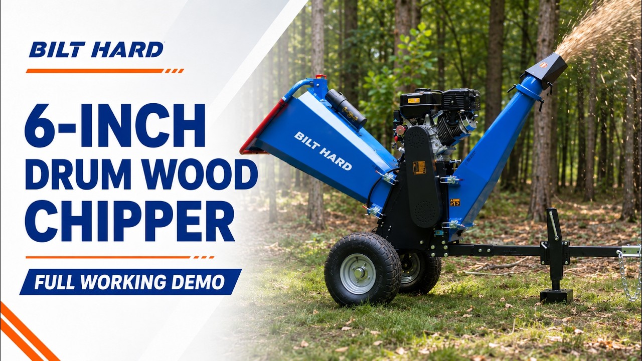BILT HARD 6-Inch Drum Wood Chipper, 15HP 420cc Ducar Gas Engine with Recoil & Electric Start