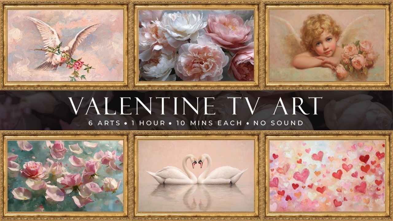 Valentine Angels & Swans TV Art | 6 Romantic Arts, 1 Hour, 10 Min Each | TV Screensaver