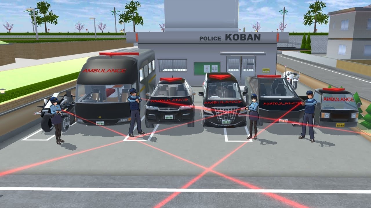 All Black Police Cars and bikes Collection 🚓🚔 at Police Koban Station ⛽🚉 Sakura School Simulator 
