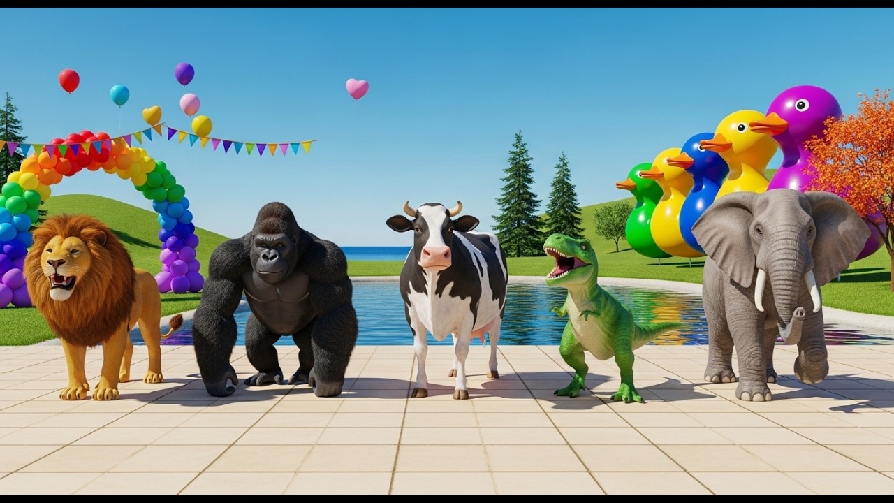 Long Slide Game With Elephant Gorilla Buffalo Hippopotamus Tiger