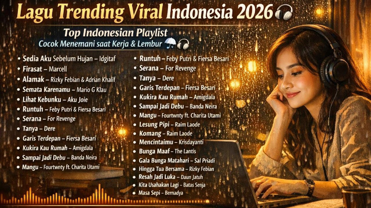 Lagu Trending Viral Indonesia 2026 🎧Top Indonesian Playlist Cocok Menemani saat Kerja & Lembur 🌧️🎧