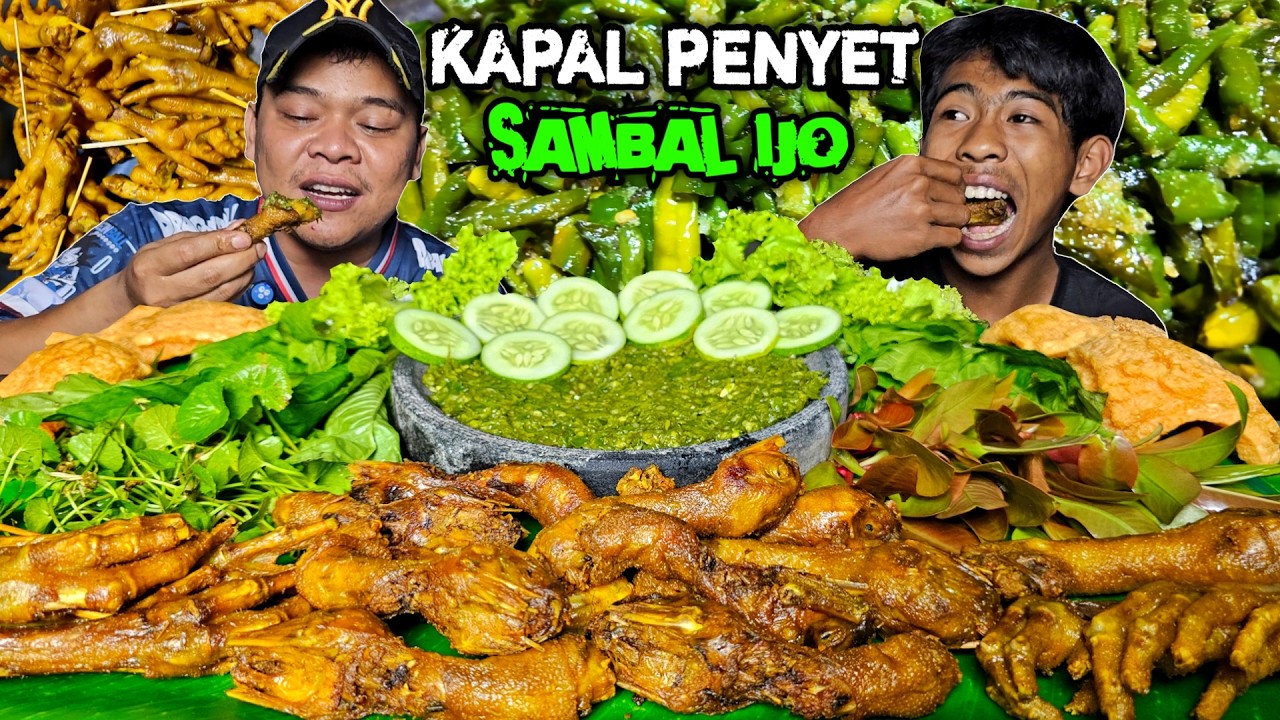 NGAJELENGENG ! MUKBANG KEPALA CEKER AYAM PENYET SAMBAL IJO + ANEKA LALAPAN MENTAH