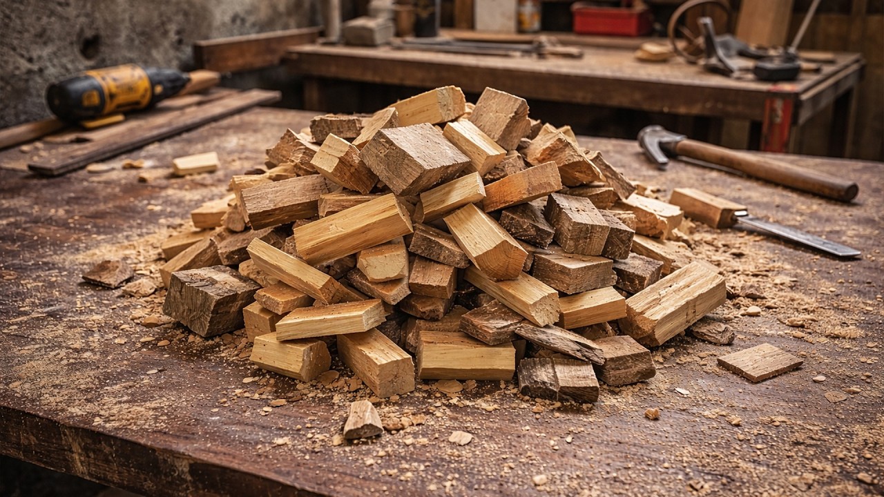 The Skillful Hands Of A Talented Carpenter Create A Table And Chairs From A Pile Of Scrap Wood