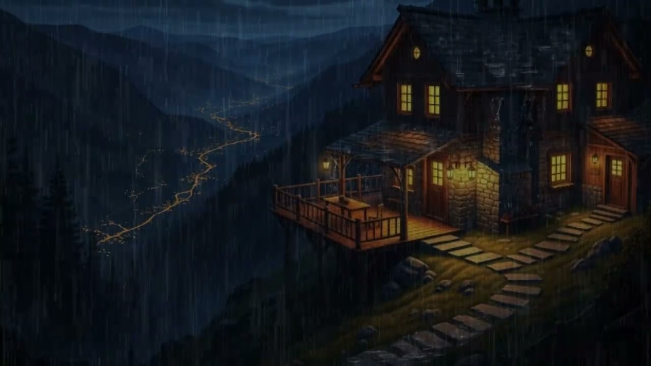 Heavy Rain and Thunderstorm at a Cozy Cabin for Deep Sleep and Calm Rest