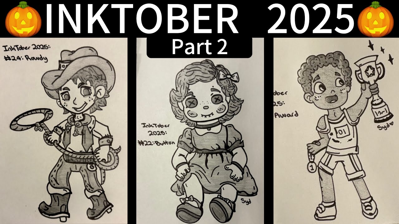 I Tried The 🎃INKTOBER🎃 Art Challenge✨!!😄 [PART TWO!!!] (Traditional Art By Me & My Grandma!)