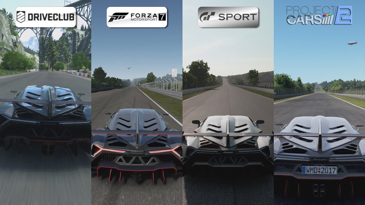 DriveClub vs GT Sport vs Forza 7 vs Project CARS 2 - Lamborghini Veneno Sound Comparison