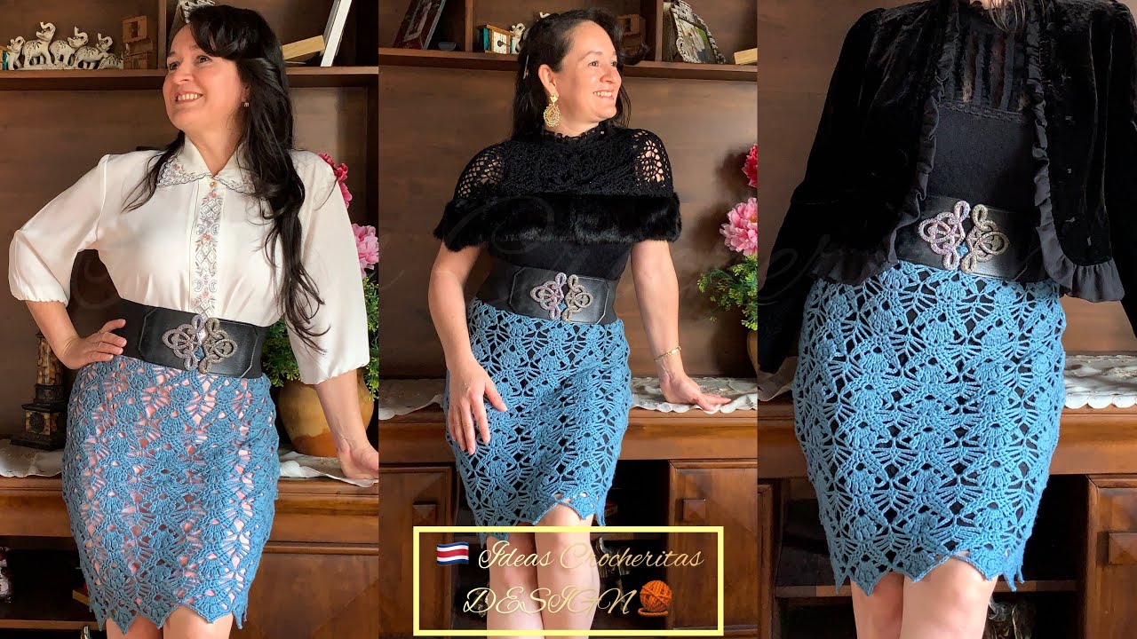 FALDA A CROCHET para todas las tallas con pretina en punto elástico 👍para playa 🏖 o así.