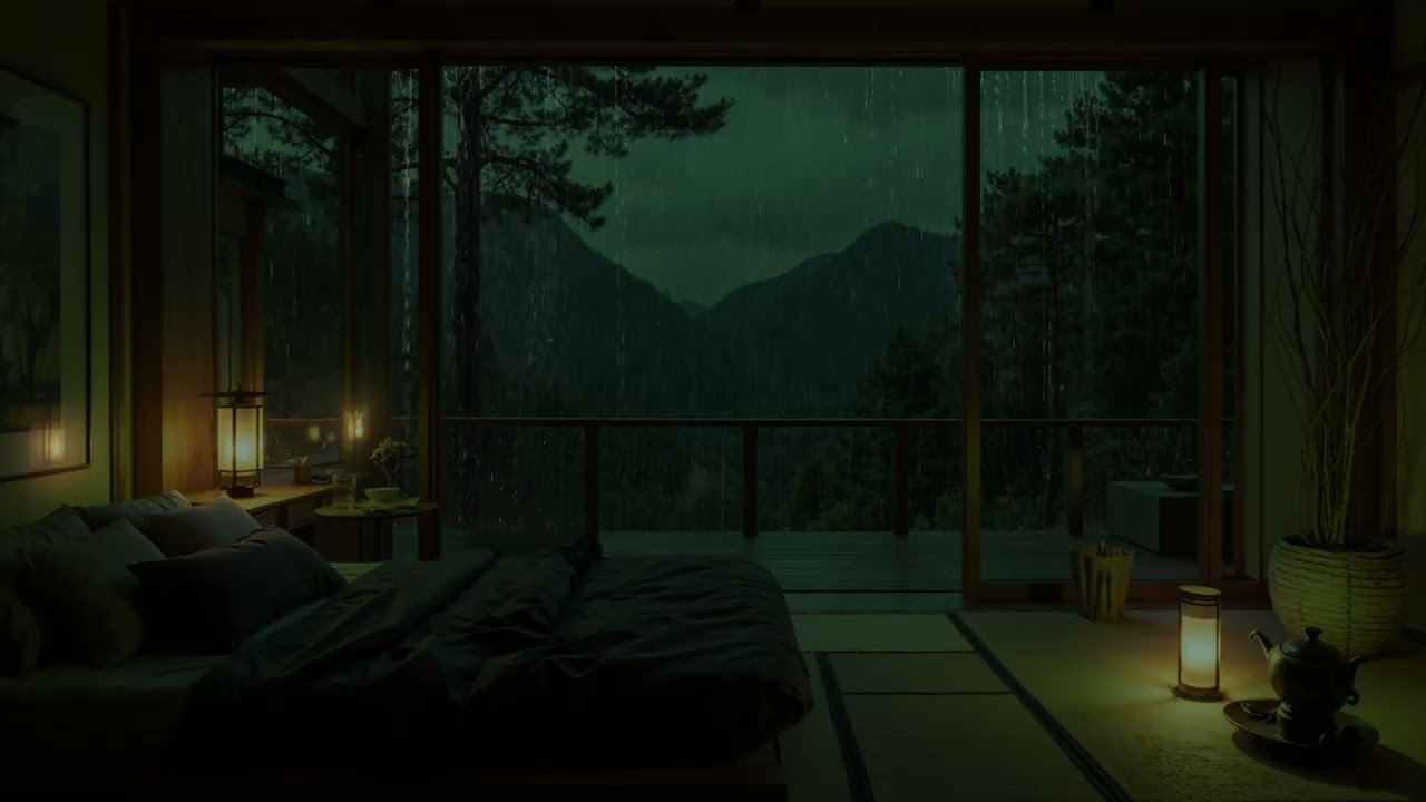 Best Rain Sounds for Deep Sleep (No Ads) 😴 | Rain on a Cozy Dark Forest Bedroom