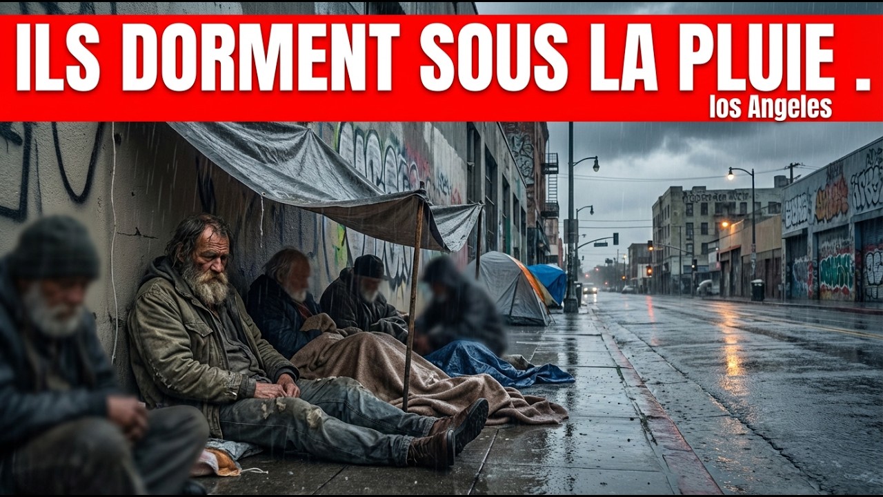 Ils Dorment Sous la Pluie à Los Angeles Pendant que la Ville Brille