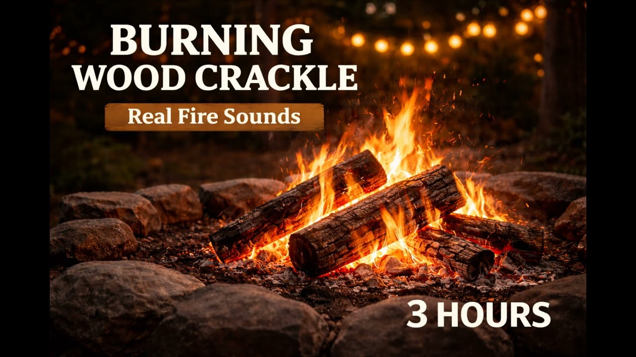 Burning Wood Crackle White Noise 3 Hours | Real Cozy Fire Sounds for Deep Sleep
