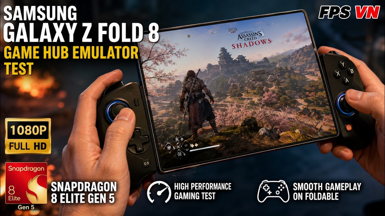 Samsung Galaxy Z Fold 8 Snap 8 elite gen 5 Game Hub Test Game Assassin's Creed Shadows 1080p