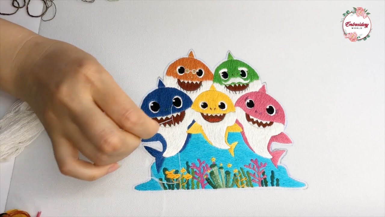 Hand Embroidery World - Baby Shark Family Embroidery