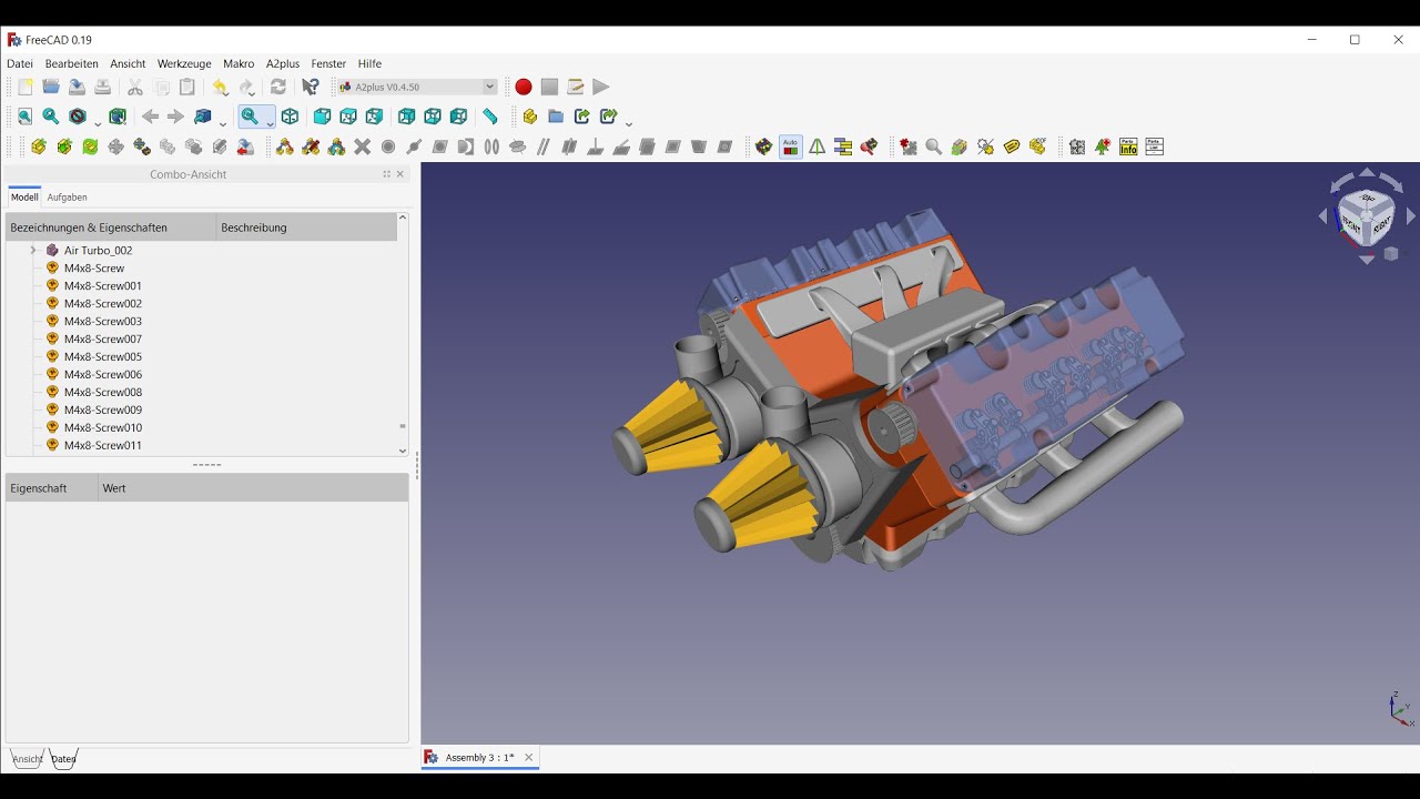 FreeCAD 0.19 V6 Engine (Assembly Last Part) finished