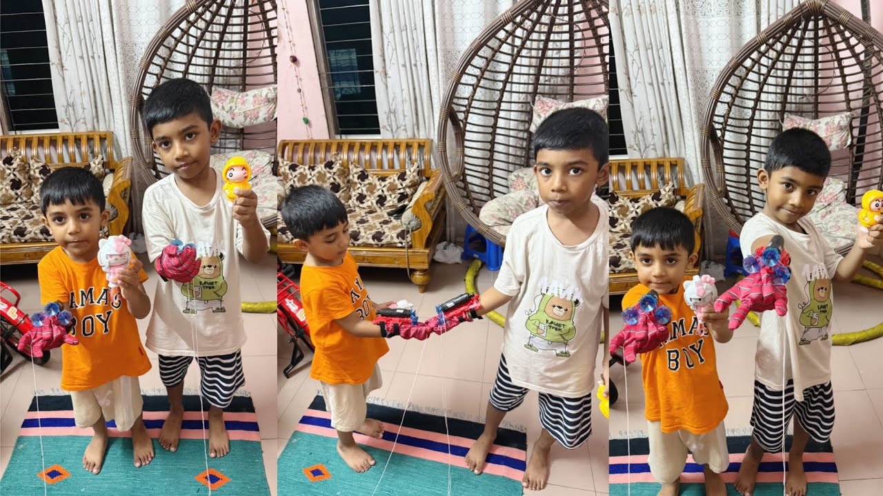 দুই ভাইয়ের জন্য স্পাইডারম্যান এর গ্লাভস আর সিং সং খেলনা নিয়ে আসছে বাবা…🕷️😱