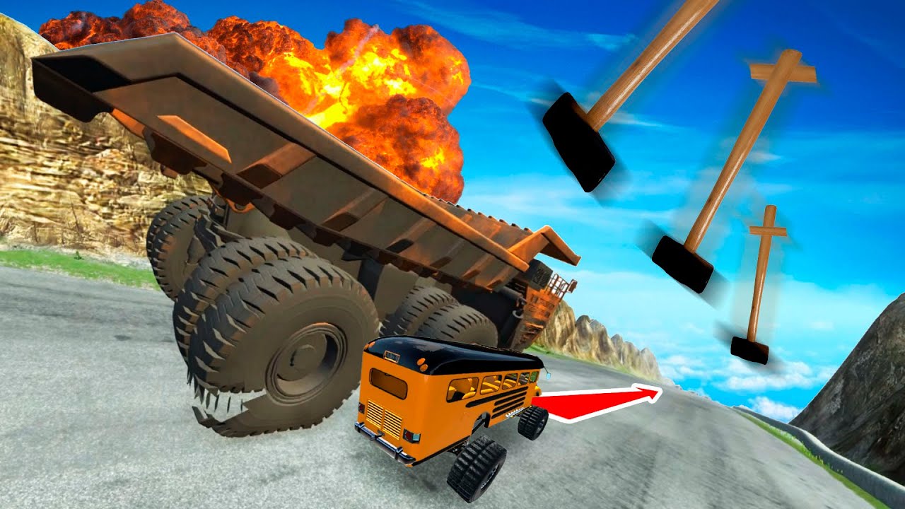 MINING DUMP TRUCK VS OBSTACLE COURSE - BelAZ on descent without brakes - Beamng Drive