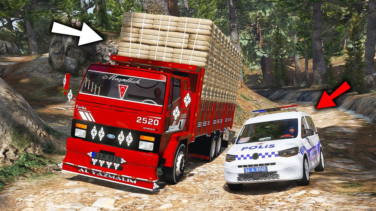 Süper Kamyonlar vs Süper Türk Polis Arabaları Dağa Tırmanma Parkurunda !!! GTA 5