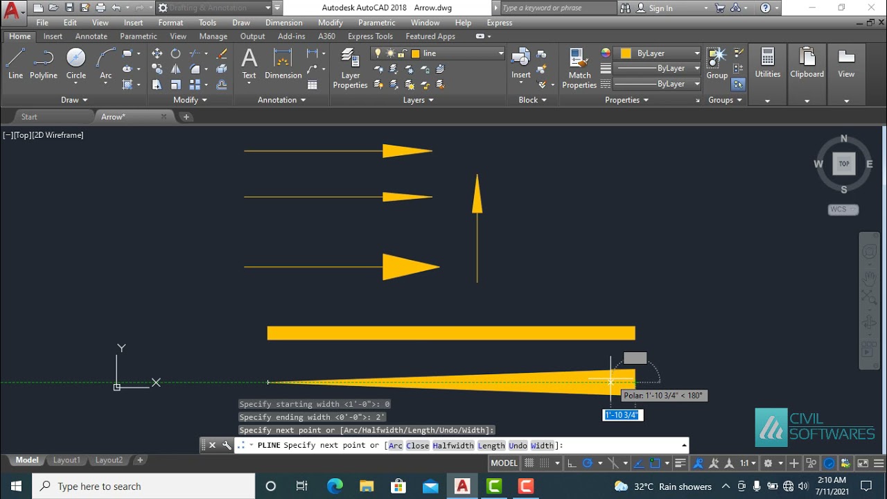 How to draw arrow in AutoCAD