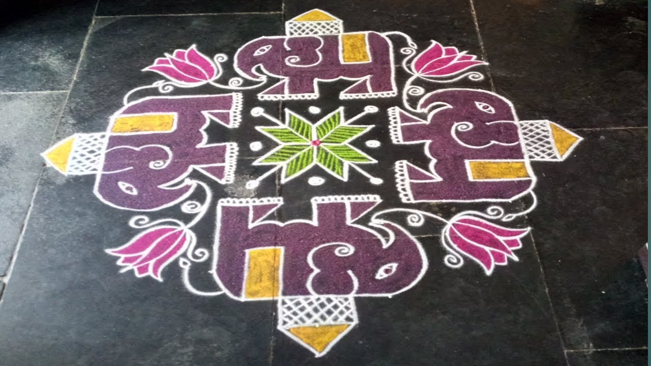 simple & easy elephant rangoli design for beginners with 19*1 dots made easy to draw for every one