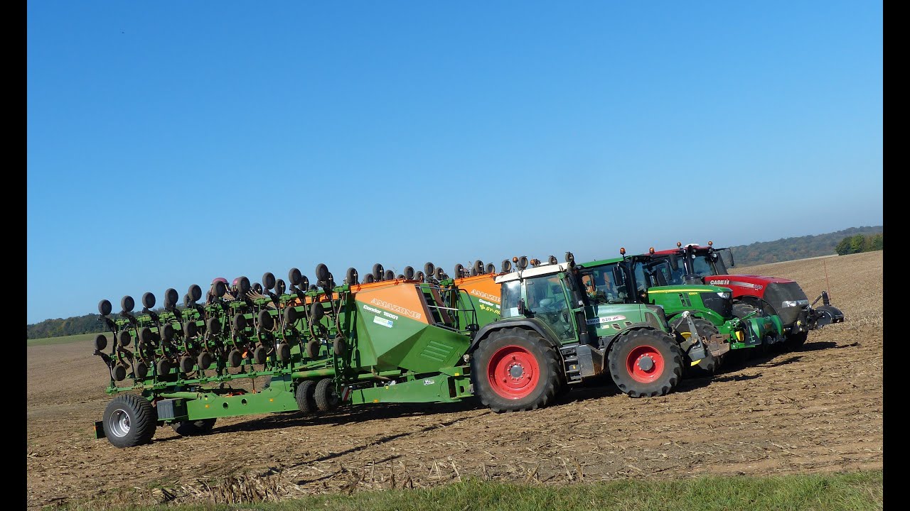 3 semoirs XXL Amazone Condor 15 m dans le 52/ Case Magnum/ John Deere 6R/ Fendt 820 45 m au travail.