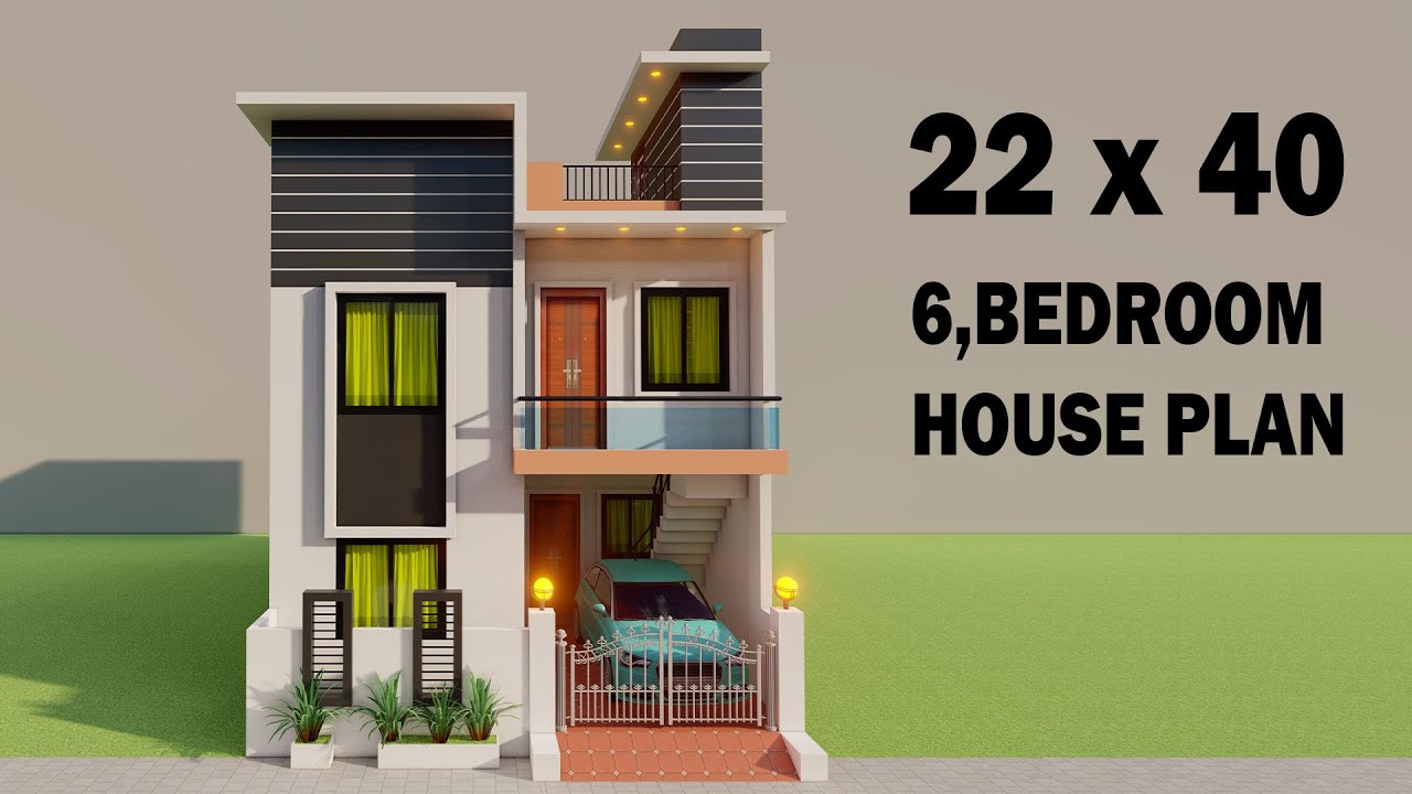 6 Bedroom car parking house plan,3D 22 by 40 duplex house plan,House elevation plan,3D ghar ka plan