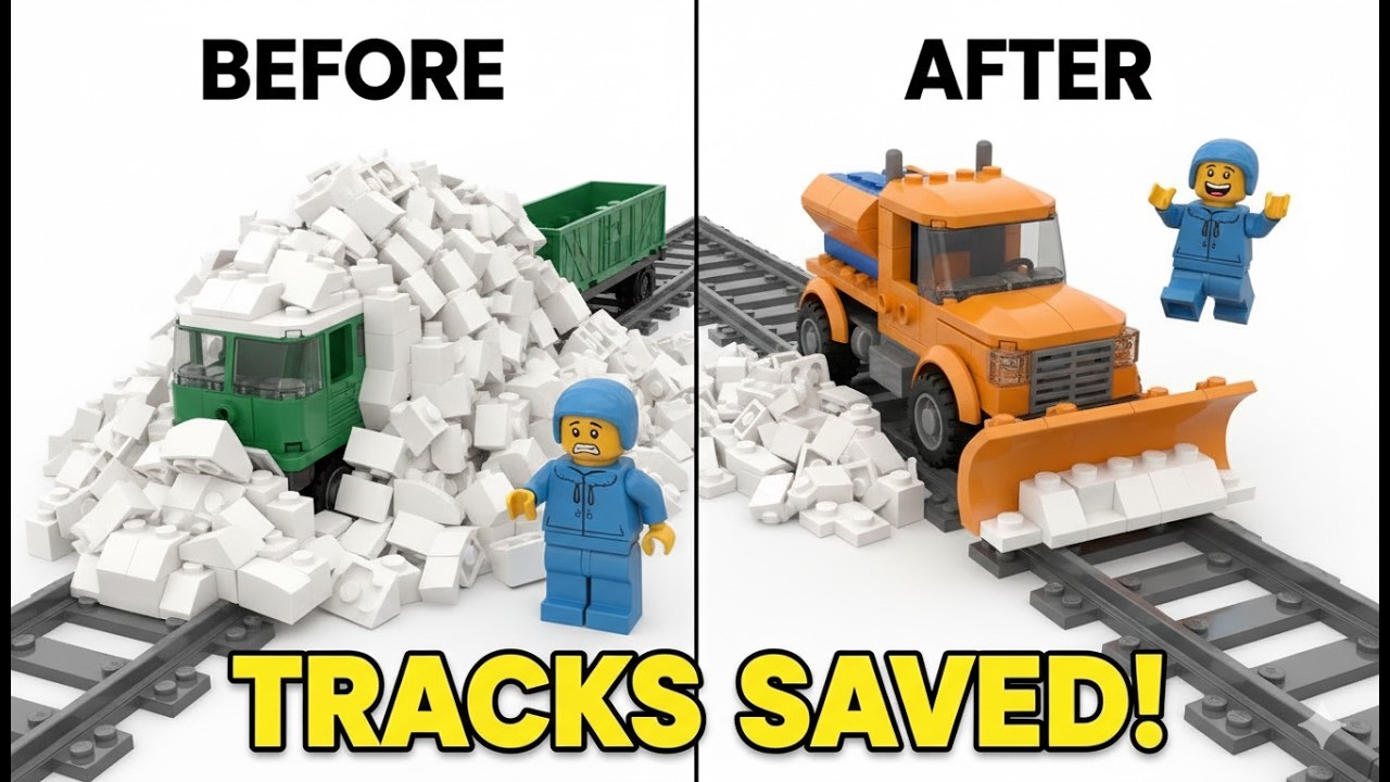 LEGO Snow Plow vs Plastic Blizzard! Saving the Frozen City Train