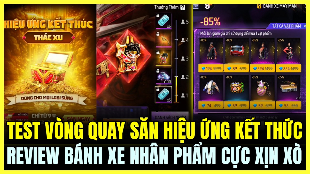 TEST VÒNG QUAY SĂN HIỆU ỨNG KẾT THÚC THÁC XU SIÊU RẺ, REVIEW BÁNH XE NHÂN PHẨM CỰC XỊN | Free Fire