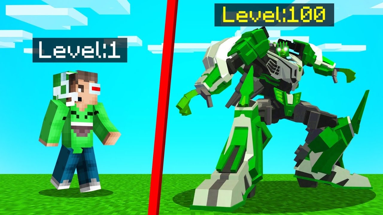 Level 1 vs. Level 100 MEGA ROBOT In Minecraft!