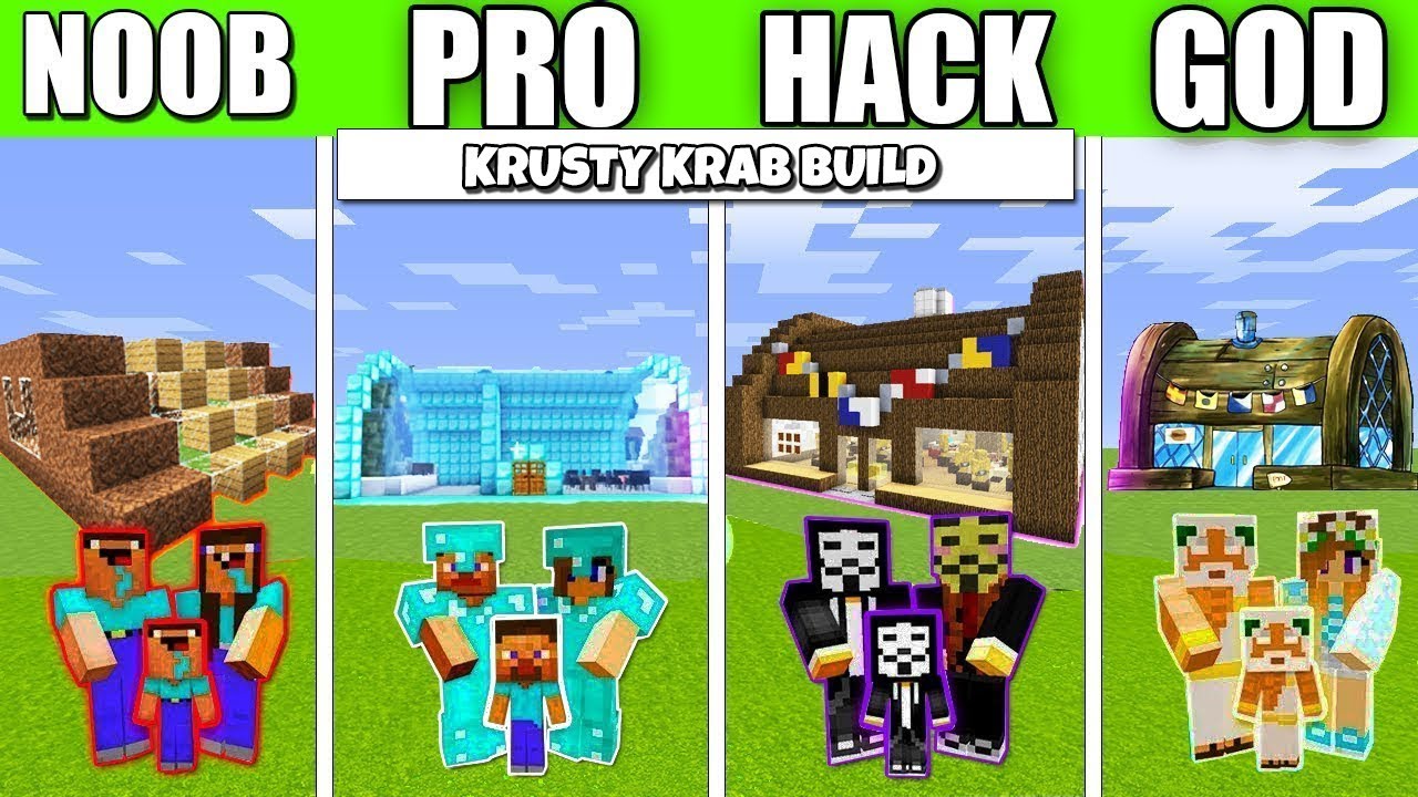 Minecraft Battle : KRUSTY KRAB FAMILY CHALLENGE - NOOB vs PRO vs HACKER vs GOD Minecraft Animation