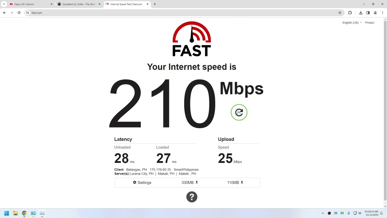 Optus B628-350 4G+ LTE CAT12 SpeedTest