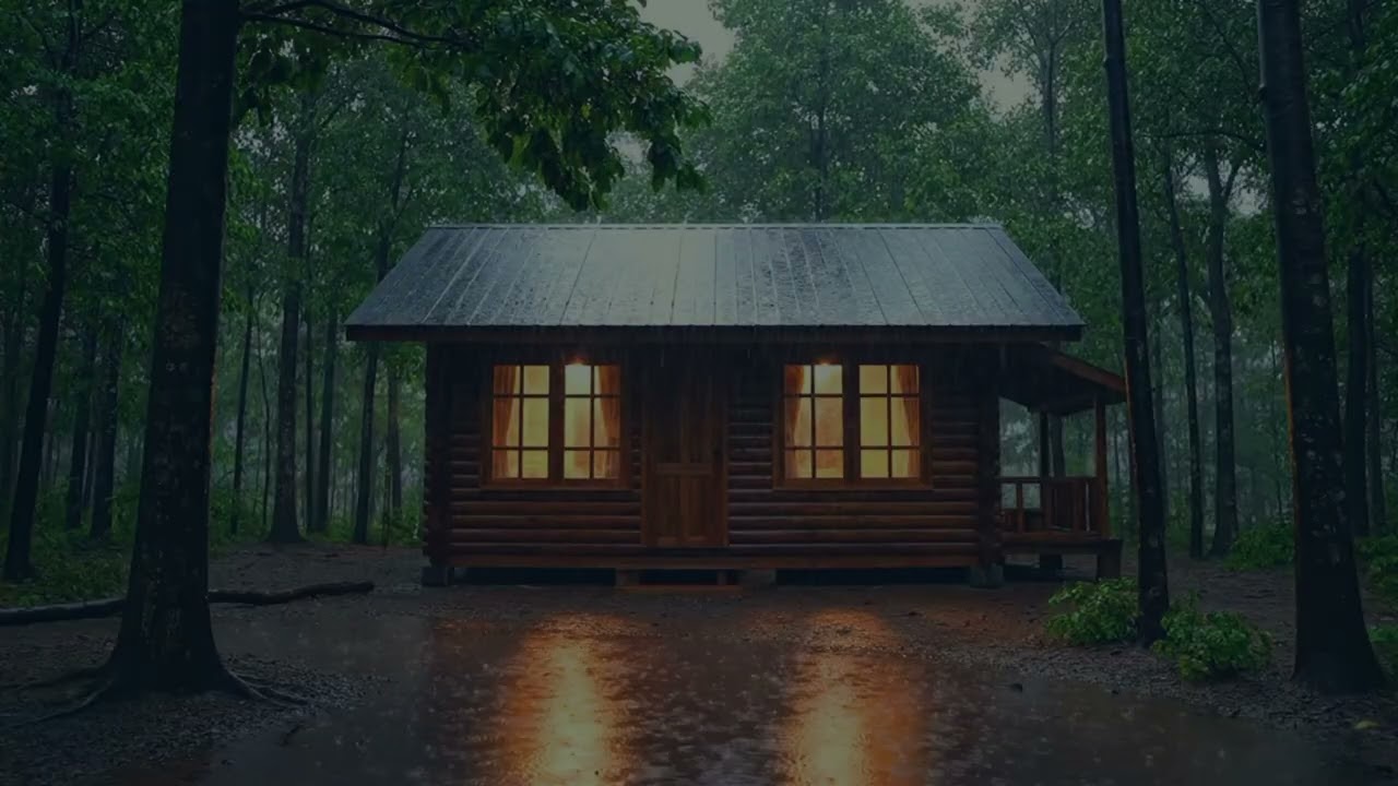 Rainy Night in a Cozy Log Cabin | Forest Rain Sounds for Deep Sleep