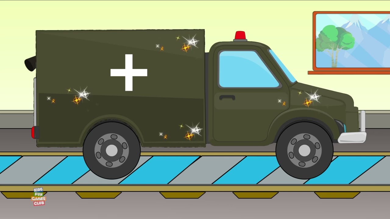 Army Ambulance, Car Garage, Animated Cartoon Video For Kids