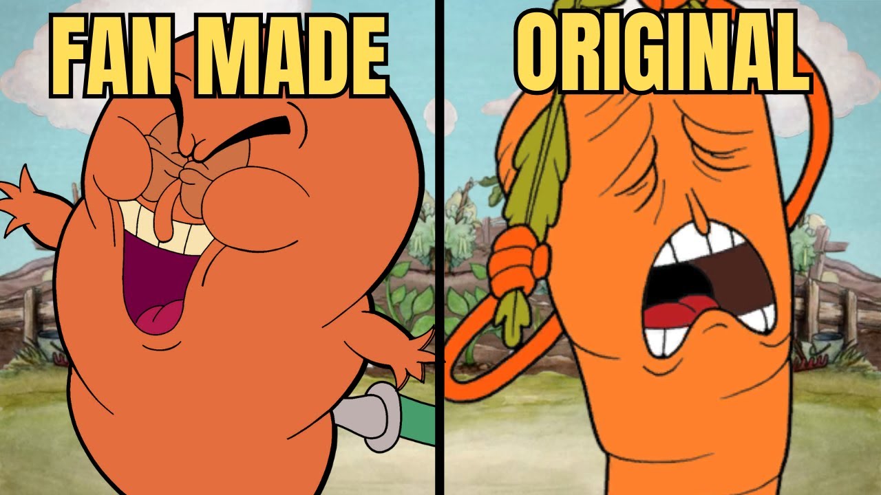 The Cuphead Root Pack Fan Made VS Original Full Boss Fight ( Animation Comparison )