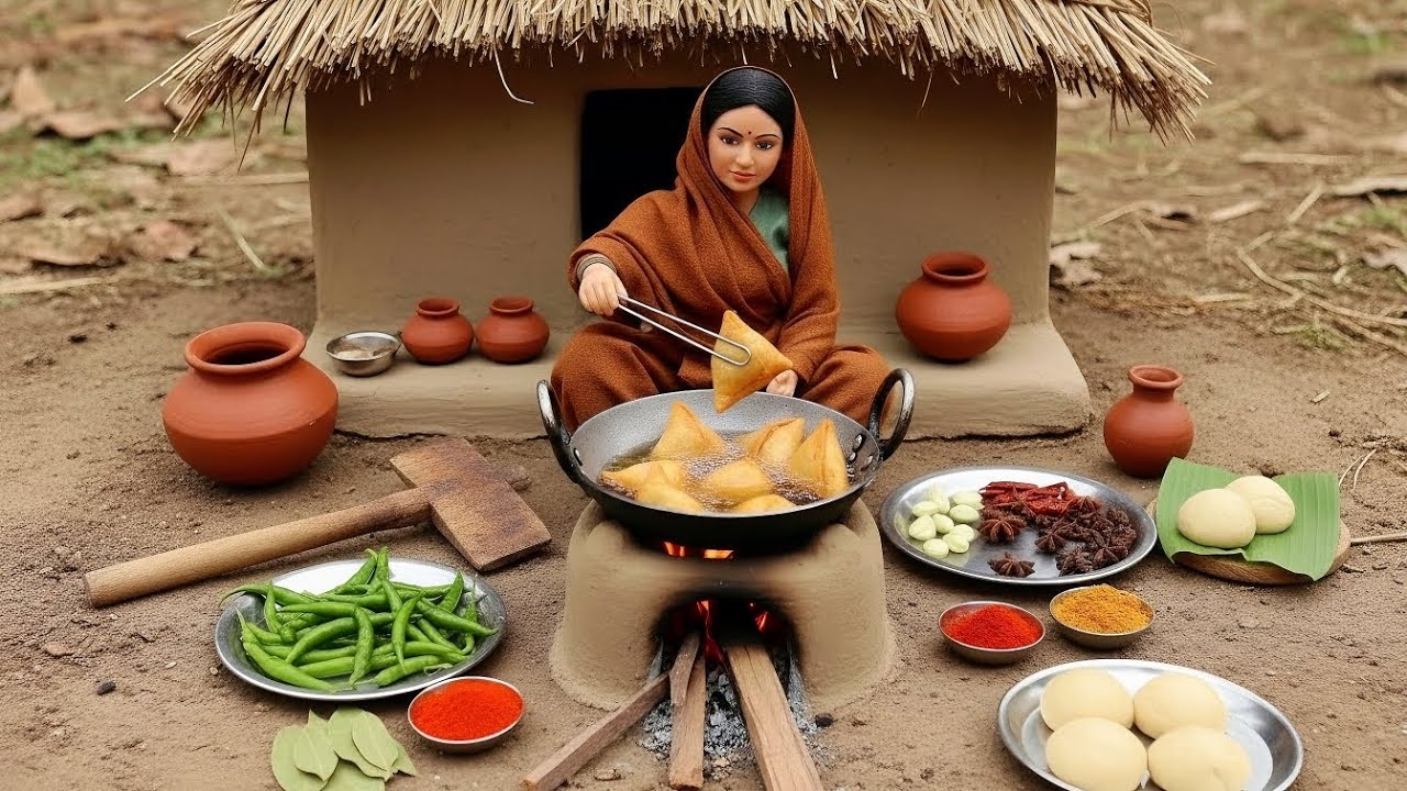 Miniature Doll Samosa Cooking ASMR | Indian Village Tiny Kitchen Story