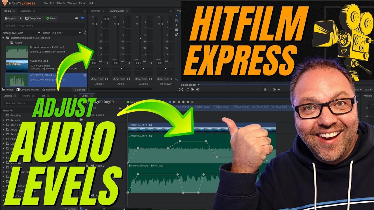 Как настроить уровни звука в Hitfilm Express