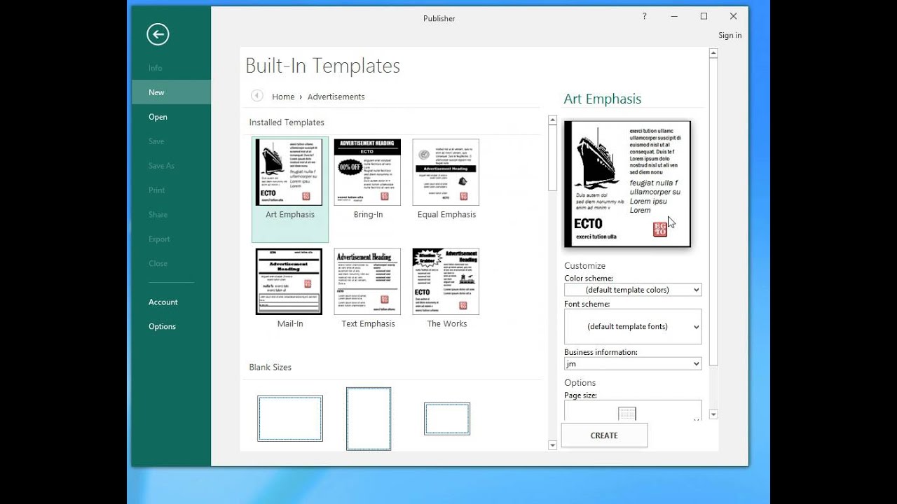 Microsoft publisher 2016 tutorial 01- Add and edit personal and company information